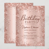 Elegant Roos Gold Glitter Metal 40th Birthday Kaart (Voorkant / Achterkant)