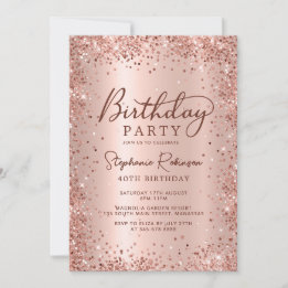 Elegant Roos Gold Glitter Metal 40th Birthday Kaart