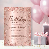 Elegant Roos Gold Glitter Metal 50th Birthday Kaart