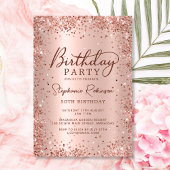 Elegant Roos Gold Glitter Metal 50th Birthday Kaart