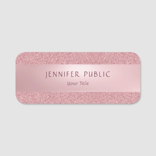 Elegant Roos Gold Glitter Moderne Sjabloon Trendy Naamplaatje (Voorkant)