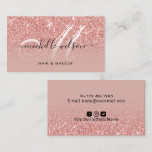Elegant Roos Gold Glitter Monogram Beauty Salon Visitekaartje (Voorkant / Achterkant)