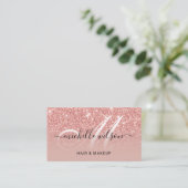 Elegant Roos Gold Glitter Monogram Beauty Salon Visitekaartje (Staand voorkant)