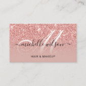 Elegant Roos Gold Glitter Monogram Beauty Salon Visitekaartje (Voorkant)