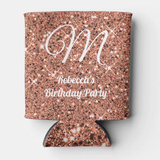 Elegant Roos Gold Glitter Monogram Blikjeskoeler (Voorkant)