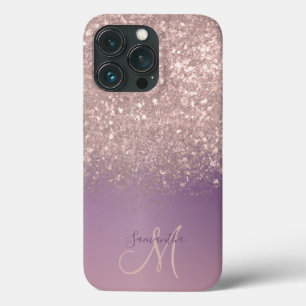 Elegant Roos Gold Glitter Monogram Naam Case-Mate iPhone Case