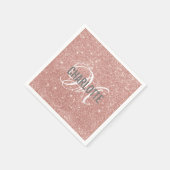 Elegant roos gold glitter monogram naam servet (Hoek)