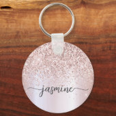 Elegant Roos Gold Glitter Monogram Name Script Sleutelhanger (Voorkant)