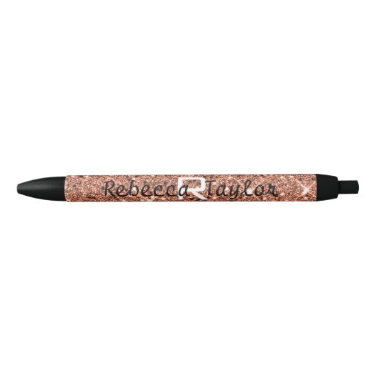Elegant Roos Gold Glitter Monogram Pen (Voorkant)