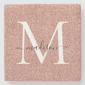 Elegant Roos Gold Glitter Monogram Script Naam Stenen Onderzetter (Voorkant)