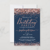 Elegant Roos Gold Glitter Navy Any Age Verjaardag Kaart (Voorkant)
