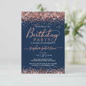Elegant Roos Gold Glitter Navy Any Age Verjaardag Kaart (Staand voorkant)