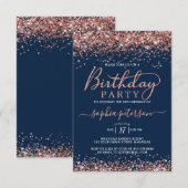 Elegant Roos Gold Glitter Navy Any Age Verjaardag Kaart (Voorkant / Achterkant)