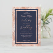Elegant Roos Gold Glitter Navy Blue Wedding Kaart (Staand voorkant)