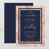Elegant Roos Gold Glitter Navy Blue Wedding Kaart (Voorkant / Achterkant)