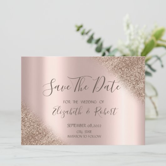 Elegant Roos Gold Glitter Ombre bewaar de datum Save The Date (Staand voorkant)