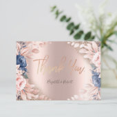Elegant Roos Gold Glitter Ombre Blue Flower Bedankkaart (Staand voorkant)