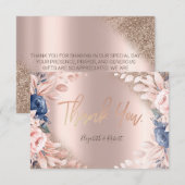 Elegant Roos Gold Glitter Ombre Blue Flower Bedankkaart (Voorkant / Achterkant)