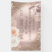 Elegant Roos Gold Glitter Ombre Boho Flowers Spandoek (Verticaal)
