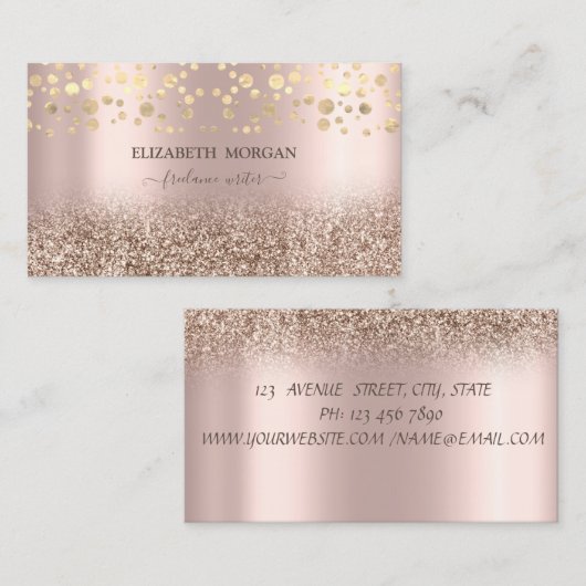 Elegant Roos Gold Glitter Ombre Confetti Visitekaartje (Voorkant / Achterkant)