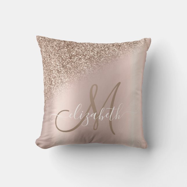 Elegant Roos Gold Glitter Ombre Monogram Kussen (Voorkant)
