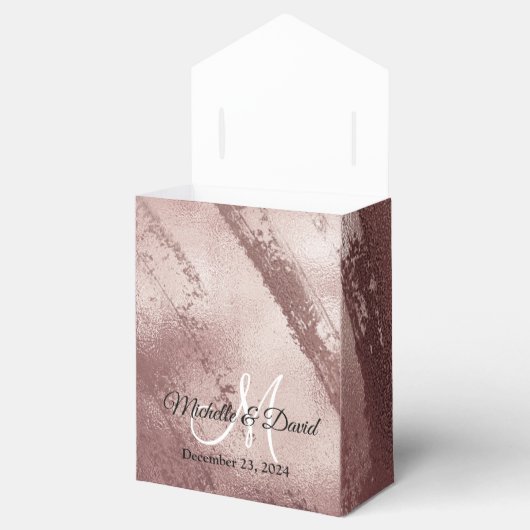 Elegant Roos Gold Glitter Ombre Monogram Naam Bedankdoosjes (Geopend)