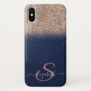 Elegant Roos Gold Glitter Ombre, Navy Blue Monogra Case-Mate iPhone Case