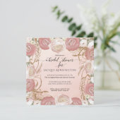 Elegant Roos Gold Glitter Painted Floral Bridal Kaart (Staand voorkant)