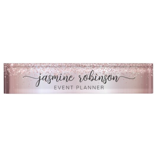 Elegant Roos Gold Glitter Professional Monogram Naambordje (Voorkant)