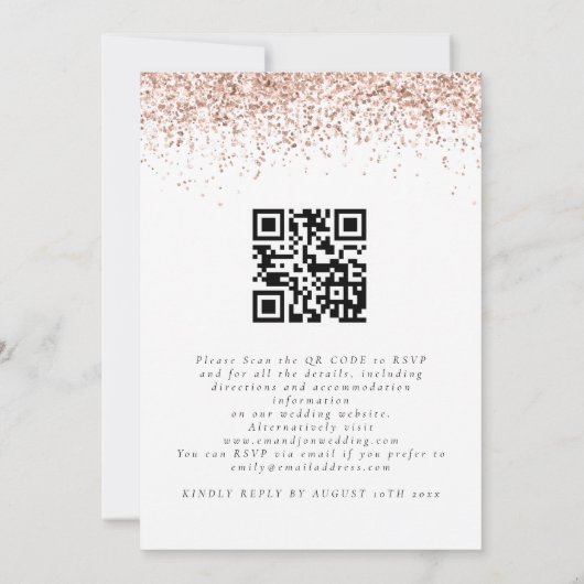 Elegant Roos Gold Glitter QR code Weddenschap Kaart (Achterkant)