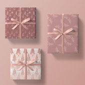 Elegant Roos Gold Glitter Roze kersttrio Gift Inpakpapier Vel