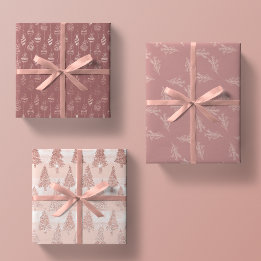 Elegant Roos Gold Glitter Roze kersttrio Gift Inpakpapier Vel