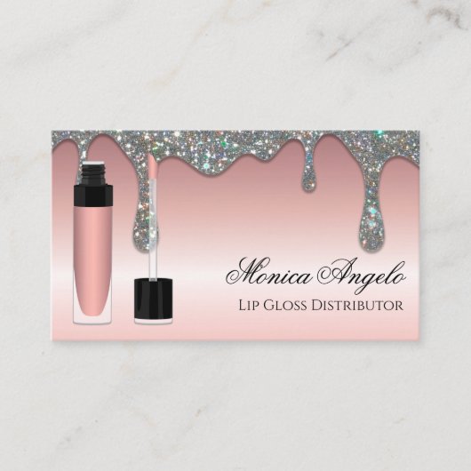 Elegant Roos Gold Glitter-schijven Lip glanzend Ge Visitekaartje (Voorkant)