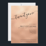 Elegant Roos Gold Glitter Script 21st verjaardag Kaart<br><div class="desc">Moderne Roos Gold 21e verjaardag uitnodiging. Minimalistisch ontwerp voor de sjabloon van de 21ste verjaardagsuitnodiging met elegante kalligrafie handgeschreven scriptlettertype.</div>