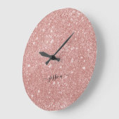 Elegant roos gold glitter script name grote klok (Hoek)