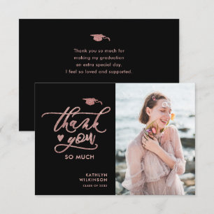 Elegant Roos Gold Glitter Script Photo Afstuderen Bedankkaart