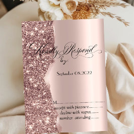 Elegant Roos Gold Glitter Script RSVP Kaart