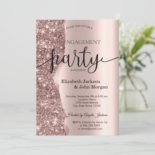 Elegant Roos Gold Glitter Script Verloving Kaart (Staand voorkant)