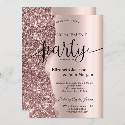 Elegant Roos Gold Glitter Script Verloving Kaart (Voorkant / Achterkant)