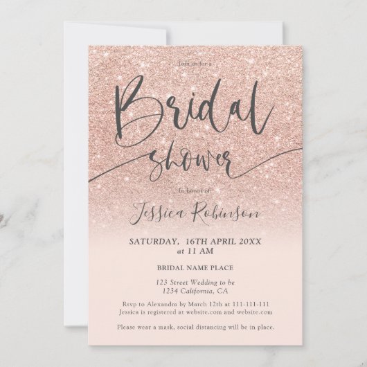 Elegant roos gold glitter script vrijgezellenfeest kaart (Voorkant)