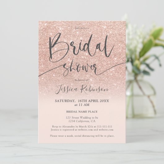 Elegant roos gold glitter script vrijgezellenfeest kaart (Staand voorkant)
