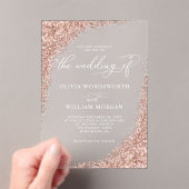 Elegant Roos Gold Glitter Script Weddenschap Acryl Uitnodigingen (Insitu (Draagbaar))
