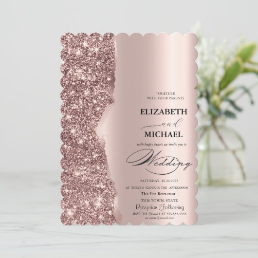 Elegant Roos Gold Glitter Script Weddenschap Kaart (Staand voorkant)