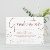 Elegant roos gold glitter script white afstuderen kaart (Staand voorkant)