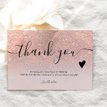 Elegant roos gold glitter script, zoet 16 bedankkaart<br><div class="desc">Matig elegant roos goud glitter ombre gradiënt pastel duit roze manuscript Sweet 16 dank u kaart</div>
