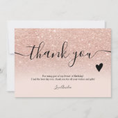 Elegant roos gold glitter script, zoet 16 bedankkaart (Voorkant)