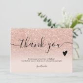 Elegant roos gold glitter script, zoet 16 bedankkaart (Staand voorkant)