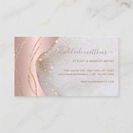 Elegant Roos Gold Glitter Signature Script Agate Visitekaartje (Achterkant)