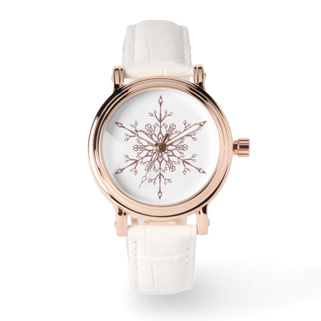Elegant Roos Gold Glitter Snowflake Kerstmis Horloge (Voorkant)