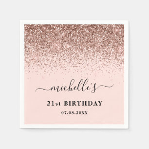 Elegant Roos Gold Glitter Sparkle 21e Verjaardag Servet
